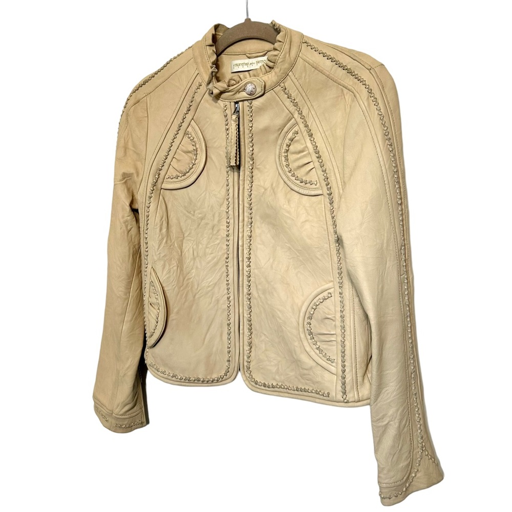 Munthe plus Simonsen Leather Jacket Sz 6 Cream - Picture 2 of 12